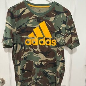 Adidas Green Camouflage Tee with Yellow Logo